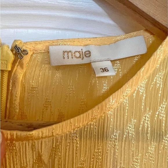 Maje Paris yellow jacquard textured yellow satin skater dress EU 36 - Picture 10 of 16